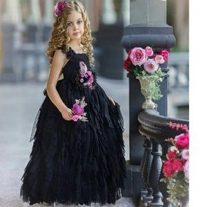 NWT Dollcake Girls storm black frothy dress gown w sash Halloween Wedding Pagent